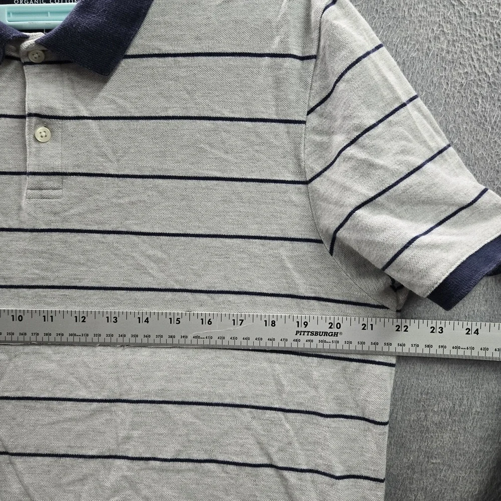 Banana Republic Men Polo L Gray Navy Striped Organic Cotton Short Sleeve